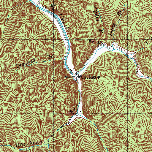 Topographic Map of Mistletoe Post Office, KY