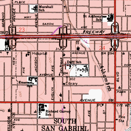 Topographic Map of Margaret Duff Elementary School, CA