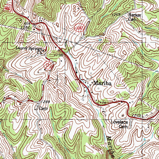 Topographic Map of Mariba Post Office (historical), KY