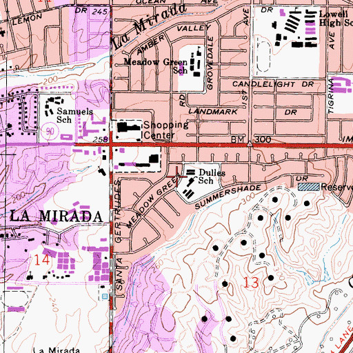 Topographic Map of John Foster Dulles Elementary School, CA