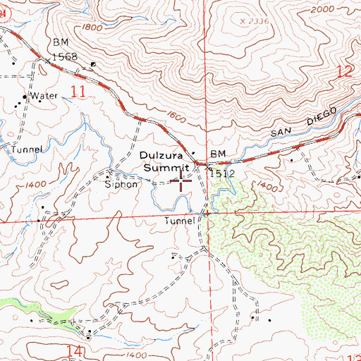 Topographic Map of Dulzura Summit, CA