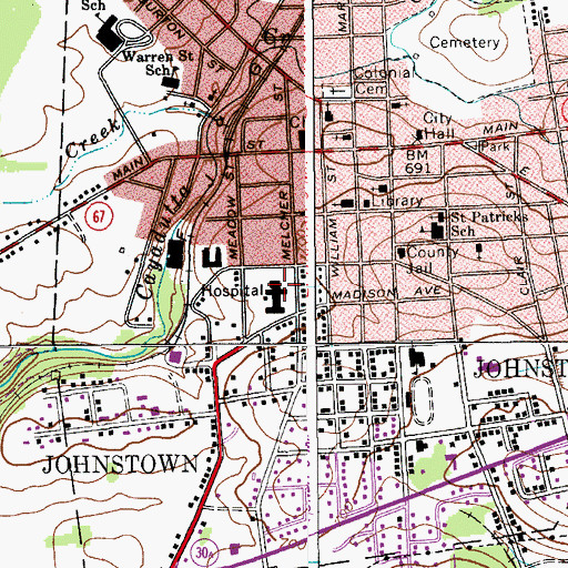 Topographic Map of Johnstown Hospital, NY