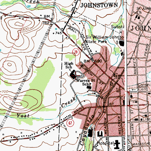 Topographic Map of Johnstown Senior High School, NY