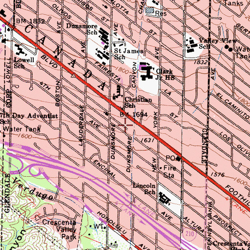 Topographic Map of Dunsmore Canyon Channel, CA