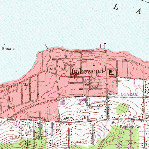 Topographic Map of Lakewood Village Hall, NY