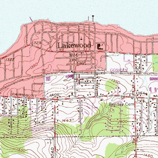 Topographic Map of Lakewood Fire Department, NY