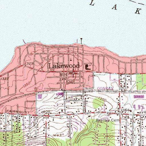Topographic Map of Lakewood Methodist Episcopal Church, NY