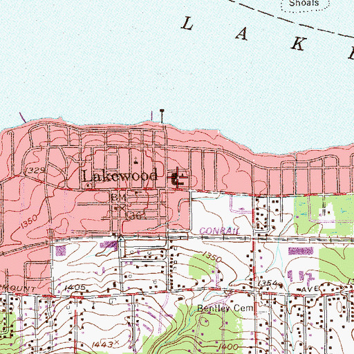 Topographic Map of Lakewood High School, NY