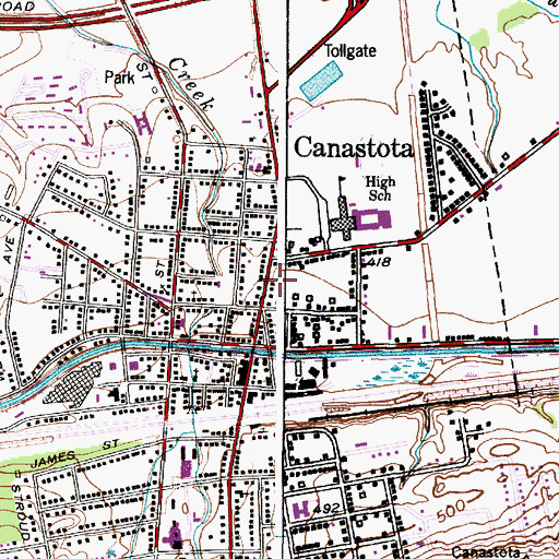 Topographic Map of Canastota High School (historical), NY