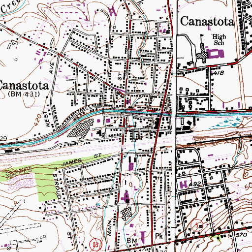 Topographic Map of Lenox Memorial Hospital, NY