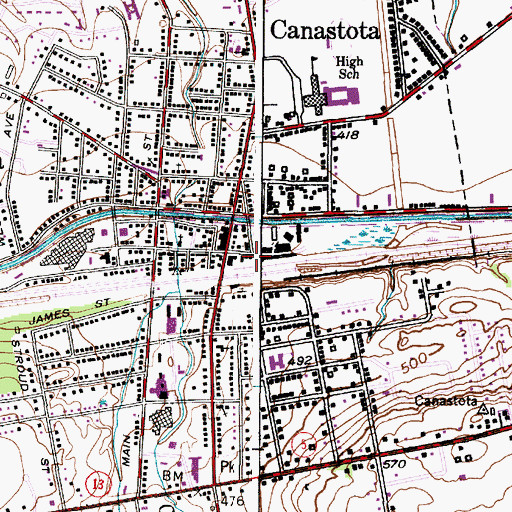 Topographic Map of Canastota Volunteer Fire Department, NY