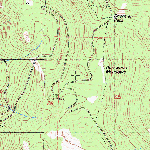 Topographic Map of Durrwood Meadows, CA