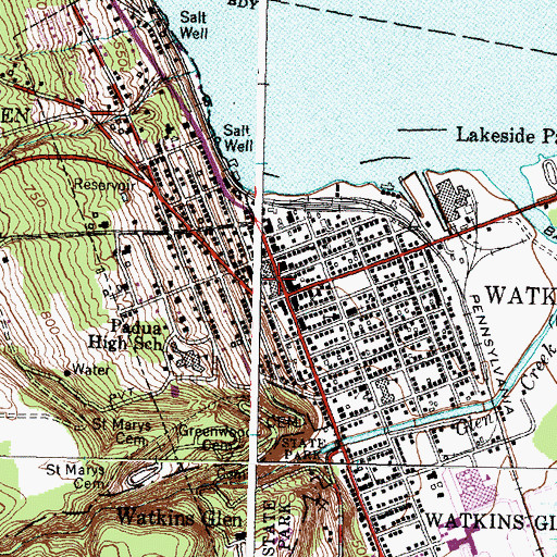 Topographic Map of Watkins Glen Municipal Hall, NY