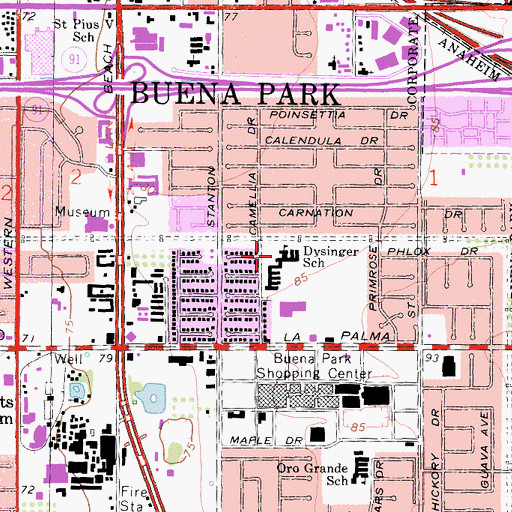 Topographic Map of Glen H Dysinger Senior Elementary School, CA