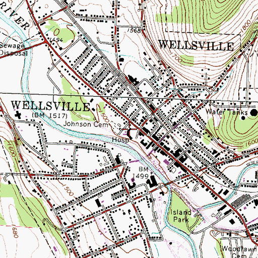 Topographic Map of Jones Memorial Hospital, NY