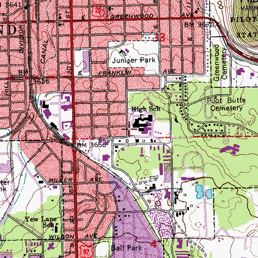 Topographic Map of Bend Senior High School, OR