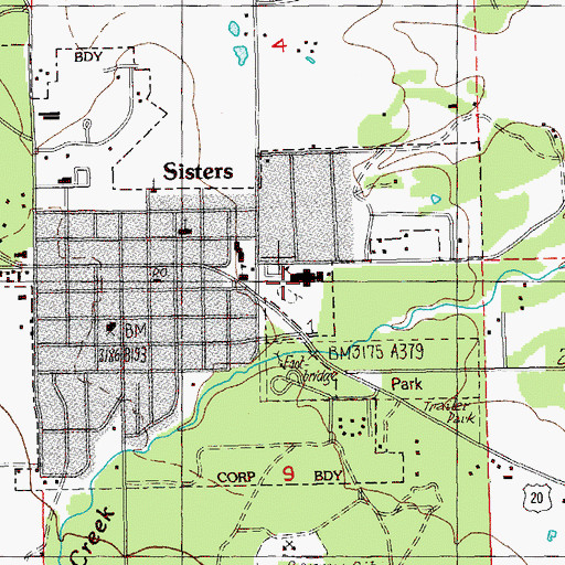 Topographic Map of Sisters Elementary School, OR