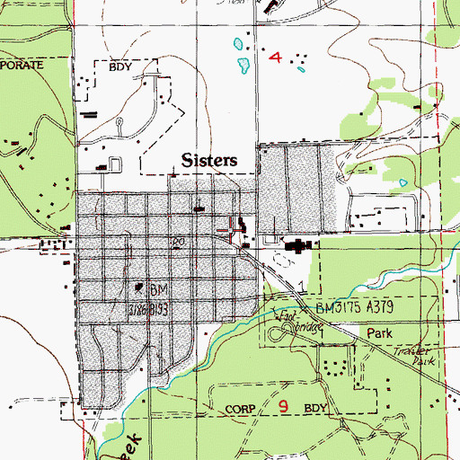 Topographic Map of Sisters Charter Academy of Fine Arts, OR