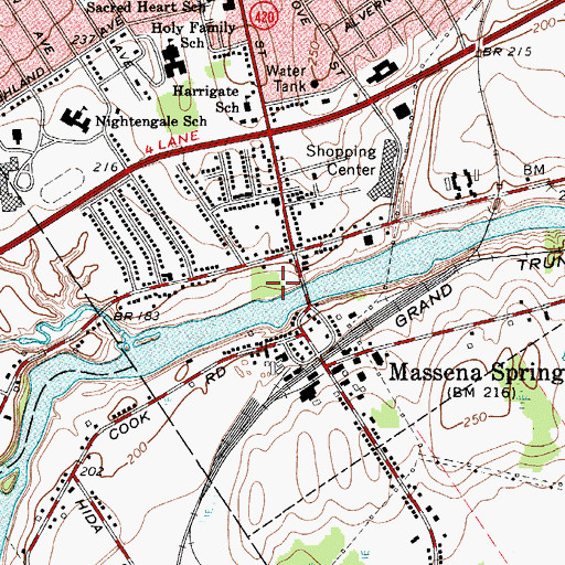 Topographic Map of Massena Springs Park, NY