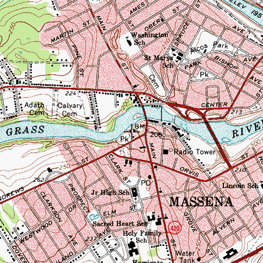 Topographic Map of Massena Fire Department, NY