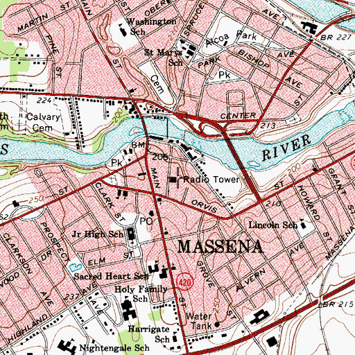 Topographic Map of Massena Public Library, NY