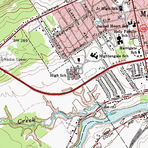 Topographic Map of Massena Central High School, NY