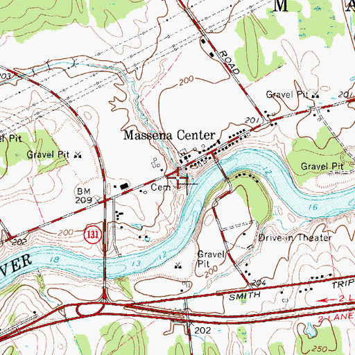 Topographic Map of Massena Center Cemetery, NY