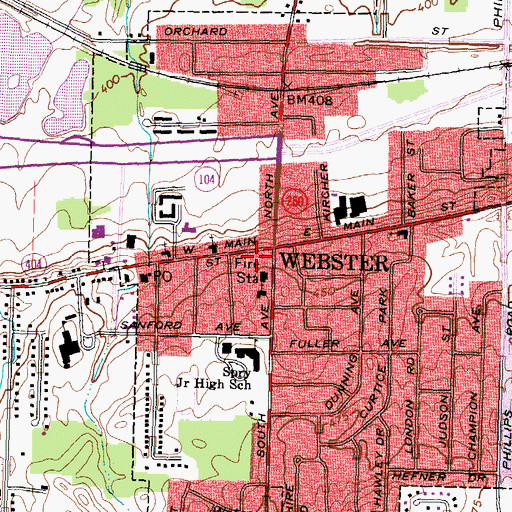 Topographic Map of Webster Village Hall, NY