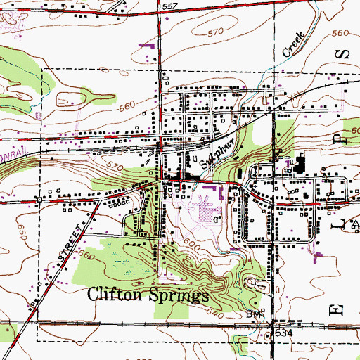 Topographic Map of Clifton Springs Village Hall, NY