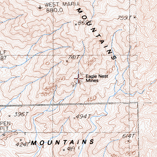 Topographic Map of Eagle Nest Mines, CA