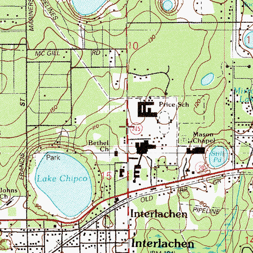 Topographic Map of Interlachen Branch Library, FL