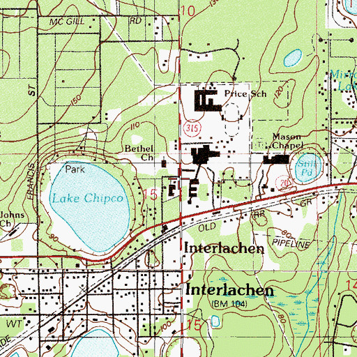 Topographic Map of First Baptist Church of Interlachen, FL