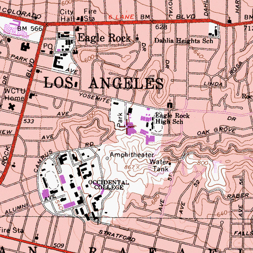 Topographic Map of Eagle Rock High School, CA