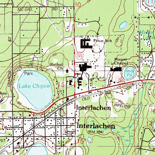 Topographic Map of Interlachen Elementary School, FL