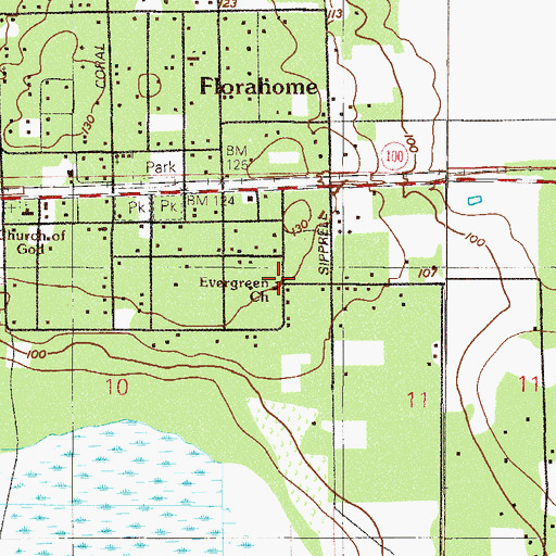 Topographic Map of Evergreen Missionary Baptist Church, FL