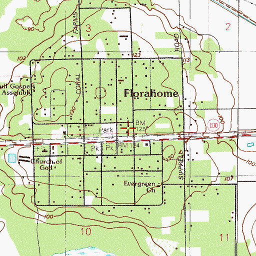 Topographic Map of Florahome Post Office, FL