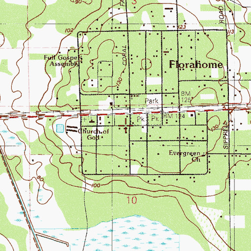 Topographic Map of Florahome Grandin Fire Department, FL