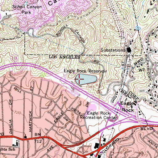 Topographic Map of Eagle Rock Reservoir, CA