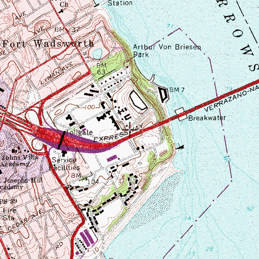 Topographic Map of Fort Wadsworth (historical), NY