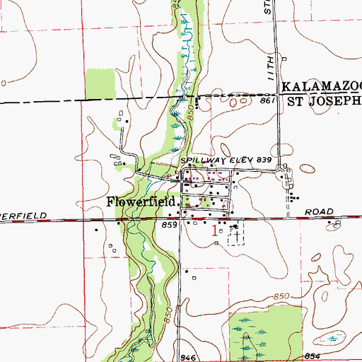 Topographic Map of Flowerfield Post Office (historical), MI