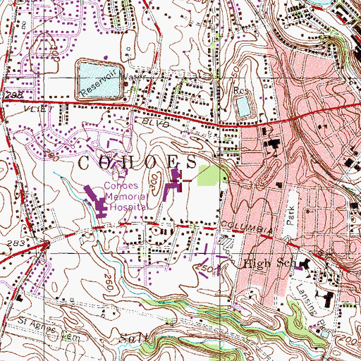 Topographic Map of Cohoes High School, NY