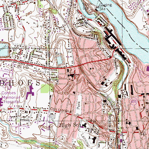 Topographic Map of Cohoes Catholic School, NY