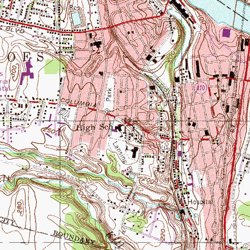 Topographic Map of Cohoes Middle School, NY