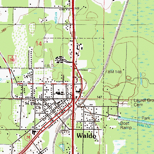 Topographic Map of Waldo Post Office, FL