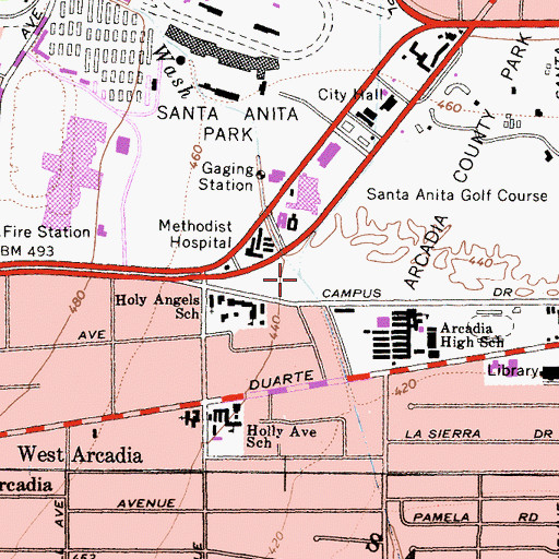 Topographic Map of East Branch Arcadia Wash, CA