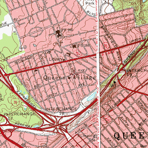 Topographic Map of Hollis Hills, NY