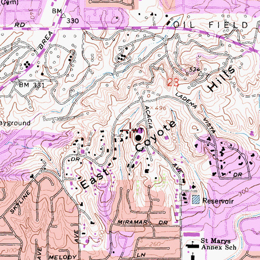 Topographic Map of East Coyote Hills, CA