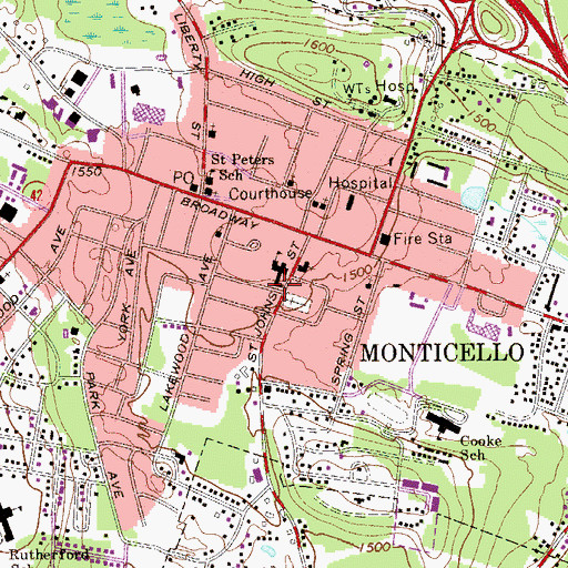 Topographic Map of Monticello Public Grammar School (historical), NY