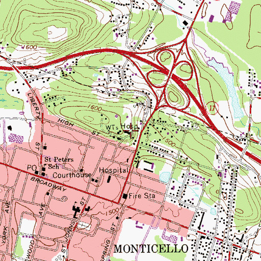 Topographic Map of Monticello Hospital, NY