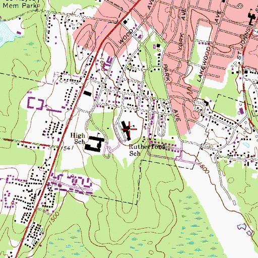Topographic Map of Kenneth L Rutherford School, NY